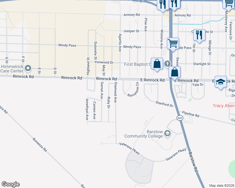 map of restaurants, bars, coffee shops, grocery stores, and more near 2081 Diamond Avenue in Barstow