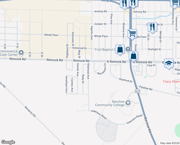 map of restaurants, bars, coffee shops, grocery stores, and more near 2081 Diamond Avenue in Barstow