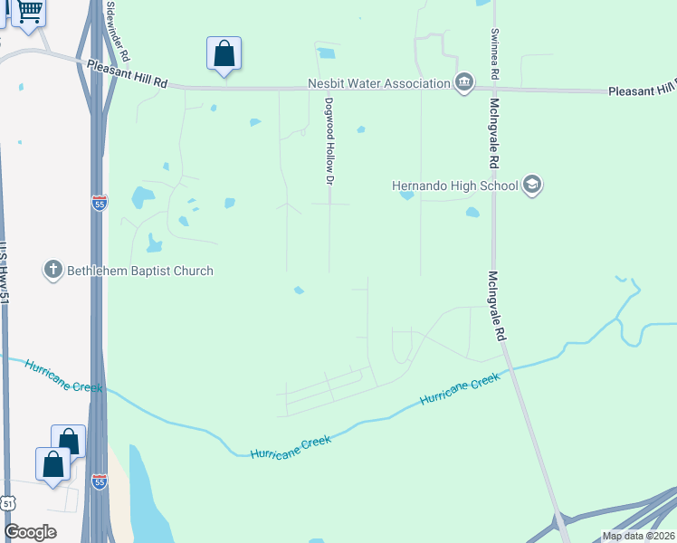 map of restaurants, bars, coffee shops, grocery stores, and more near 1038 Dogwood Hollow Drive in DeSoto County
