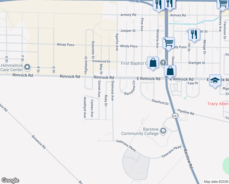 map of restaurants, bars, coffee shops, grocery stores, and more near 2081 Diamond Avenue in Barstow