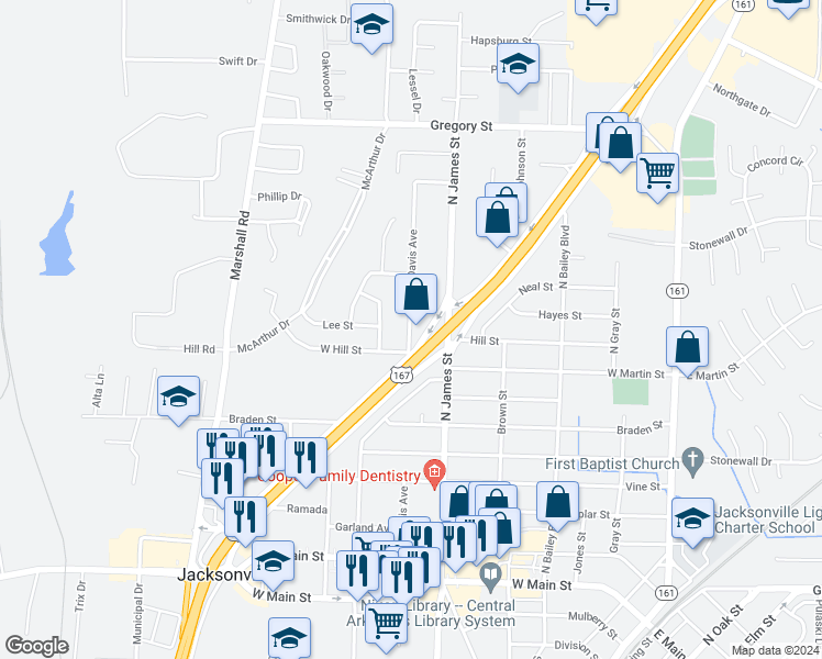 map of restaurants, bars, coffee shops, grocery stores, and more near 902 John Harden Drive in Jacksonville