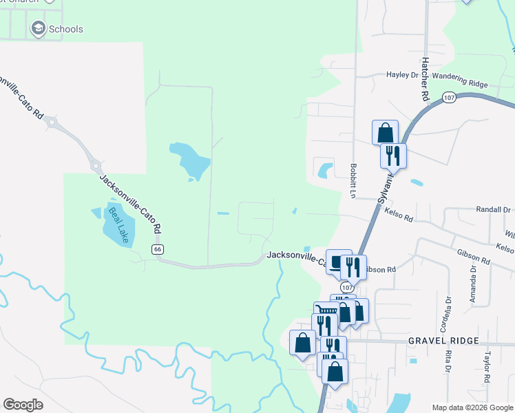 map of restaurants, bars, coffee shops, grocery stores, and more near 5 Creekdale Cove in North Little Rock