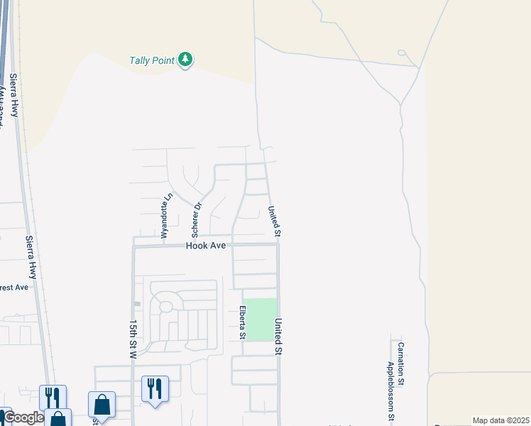map of restaurants, bars, coffee shops, grocery stores, and more near 3648 Cornelius Court in Rosamond