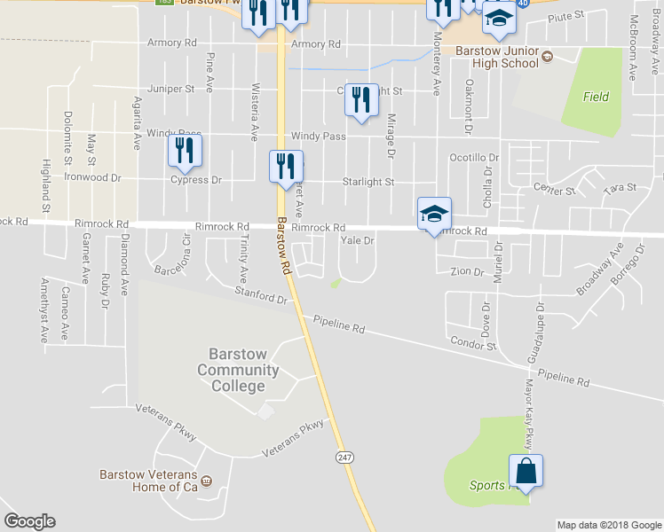 map of restaurants, bars, coffee shops, grocery stores, and more near 2032 Harvard Drive in Barstow