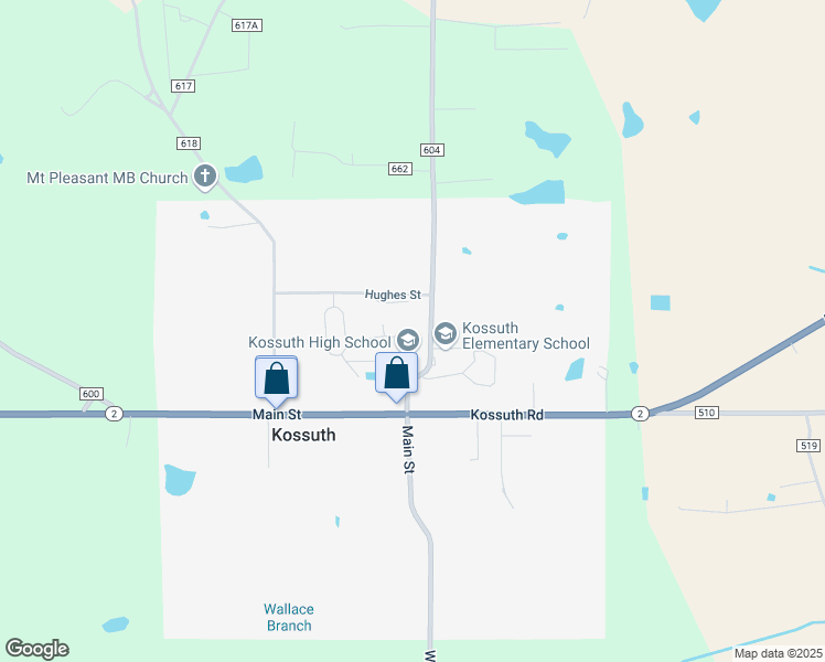map of restaurants, bars, coffee shops, grocery stores, and more near 17 County Road 604 in Corinth