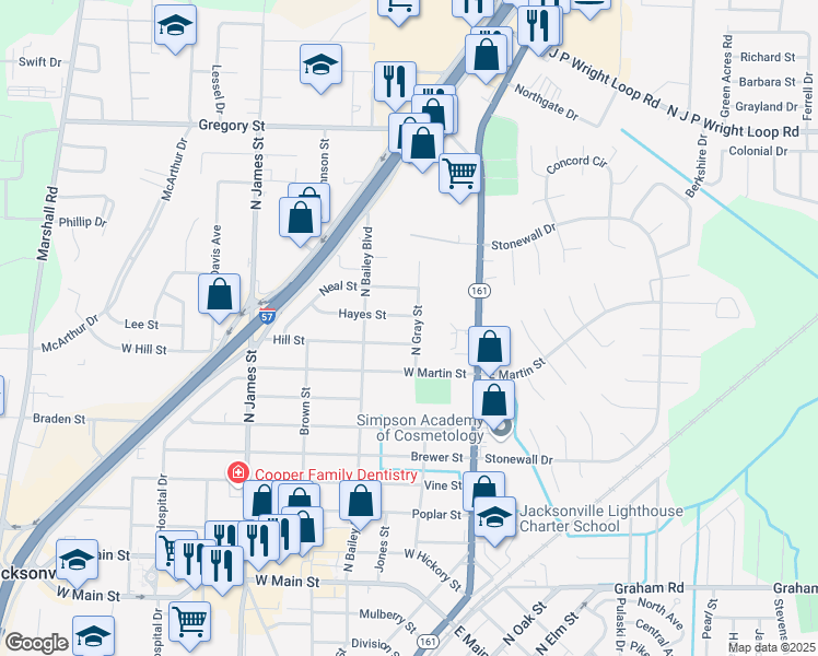 map of restaurants, bars, coffee shops, grocery stores, and more near 908 Gray Street in Jacksonville