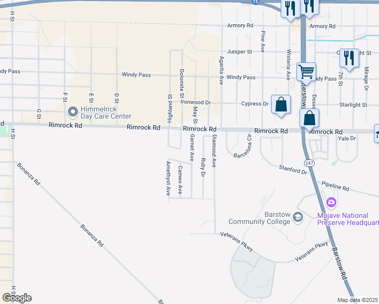 map of restaurants, bars, coffee shops, grocery stores, and more near Garnet Avenue in Barstow