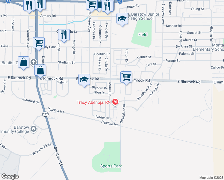 map of restaurants, bars, coffee shops, grocery stores, and more near 2032 Sequoia Drive in Barstow