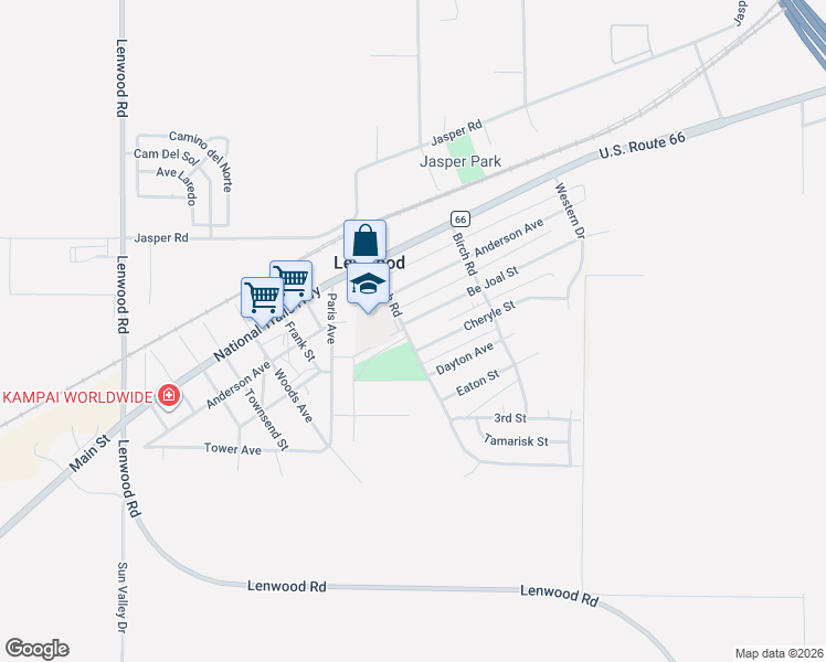 map of restaurants, bars, coffee shops, grocery stores, and more near 25406 Cheryle Street in Barstow