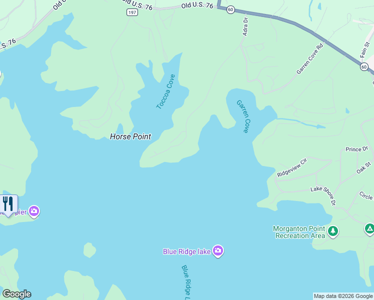 map of restaurants, bars, coffee shops, grocery stores, and more near 735 Adra Drive in Morganton