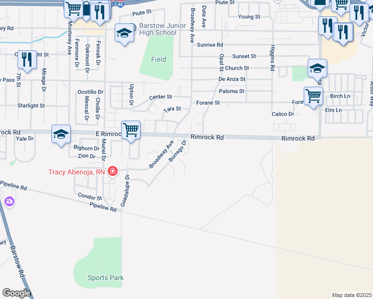 map of restaurants, bars, coffee shops, grocery stores, and more near 1213 Cabrillo Drive in Barstow