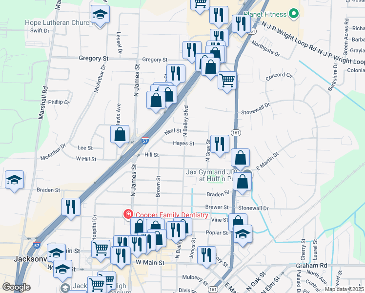 map of restaurants, bars, coffee shops, grocery stores, and more near 408 Hill Street in Jacksonville