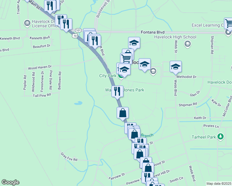 map of restaurants, bars, coffee shops, grocery stores, and more near in Havelock