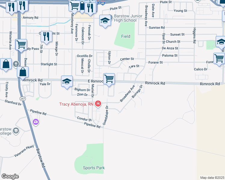 map of restaurants, bars, coffee shops, grocery stores, and more near 2033 Rushmore Drive in Barstow