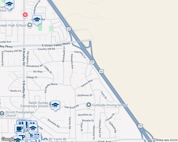 map of restaurants, bars, coffee shops, grocery stores, and more near 1490 Bathurst Drive in Orcutt