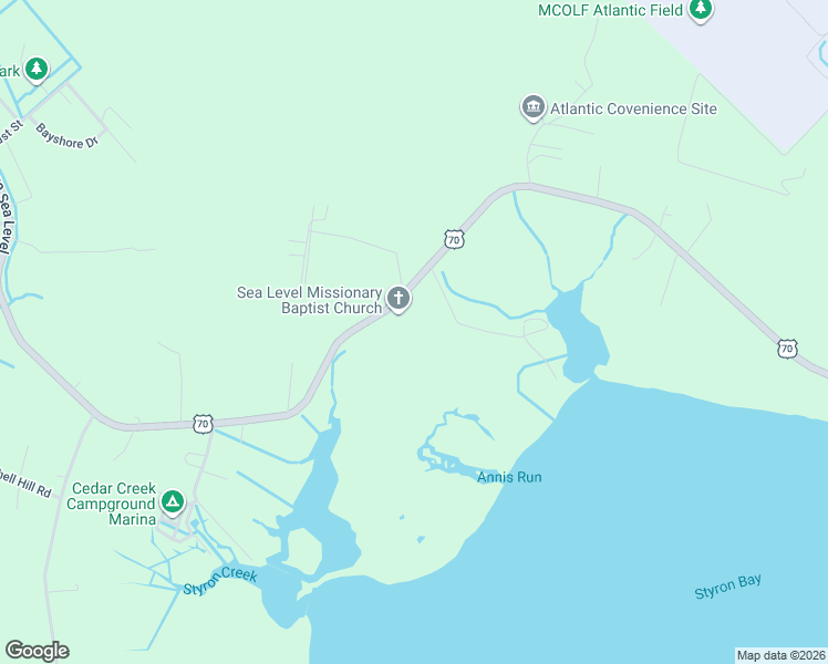 map of restaurants, bars, coffee shops, grocery stores, and more near 1096 Highway 70 Sea Level in Sealevel