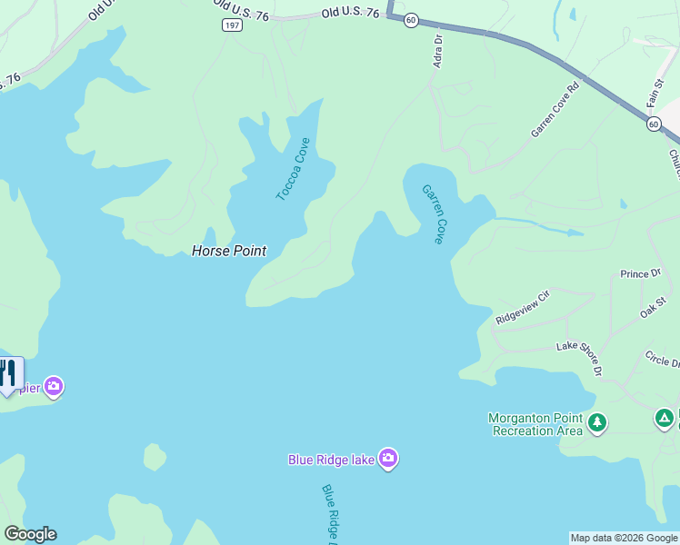 map of restaurants, bars, coffee shops, grocery stores, and more near 735 Adra Drive in Morganton