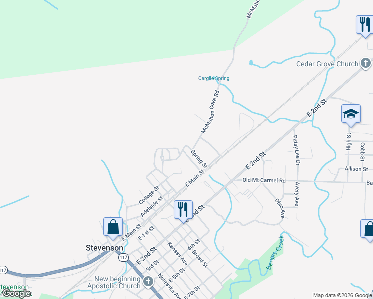map of restaurants, bars, coffee shops, grocery stores, and more near 112 Linwood Street in Stevenson