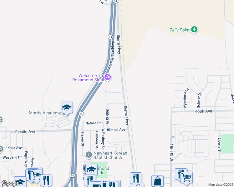 map of restaurants, bars, coffee shops, grocery stores, and more near 3769 Sierra Highway in Rosamond