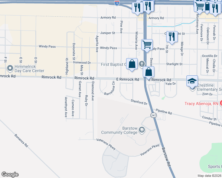 map of restaurants, bars, coffee shops, grocery stores, and more near 2016 Barcelona Circle in Barstow