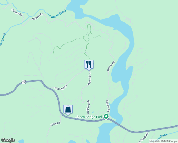 map of restaurants, bars, coffee shops, grocery stores, and more near 689 Waterfall Drive in Clayton