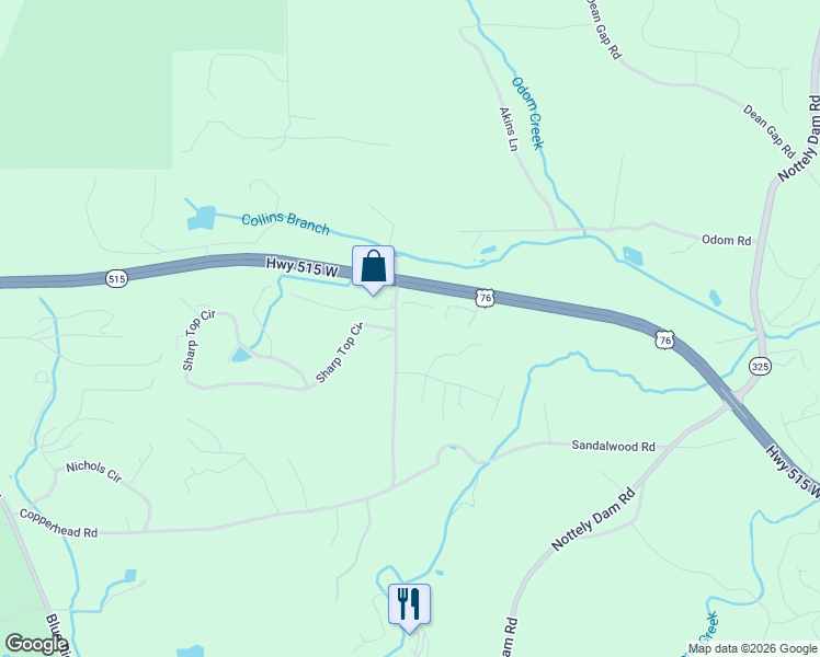 map of restaurants, bars, coffee shops, grocery stores, and more near 7074 Copperhead Rd in Blairsville