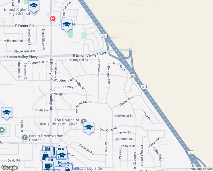 map of restaurants, bars, coffee shops, grocery stores, and more near 1339 Shetland Court in Santa Maria