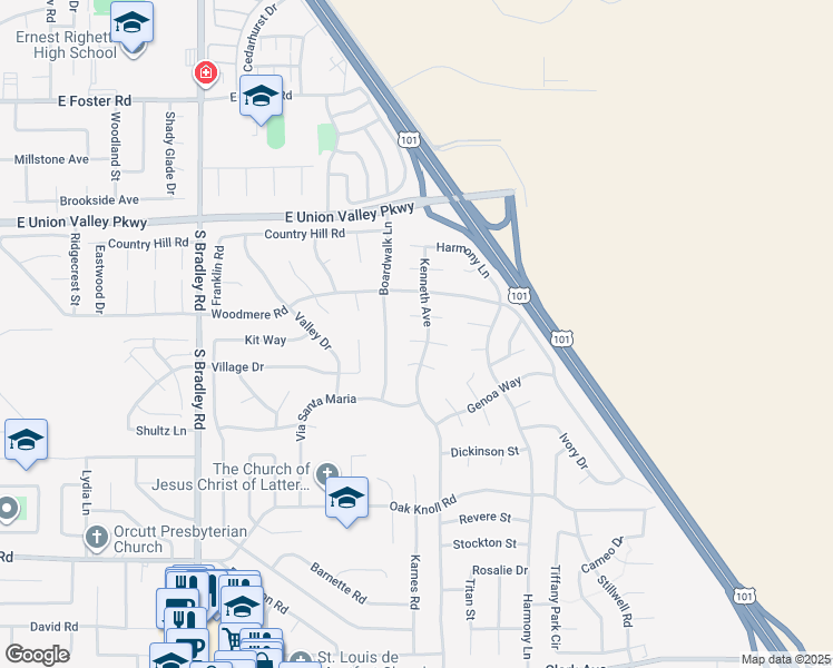 map of restaurants, bars, coffee shops, grocery stores, and more near 1339 Shetland Court in Santa Maria