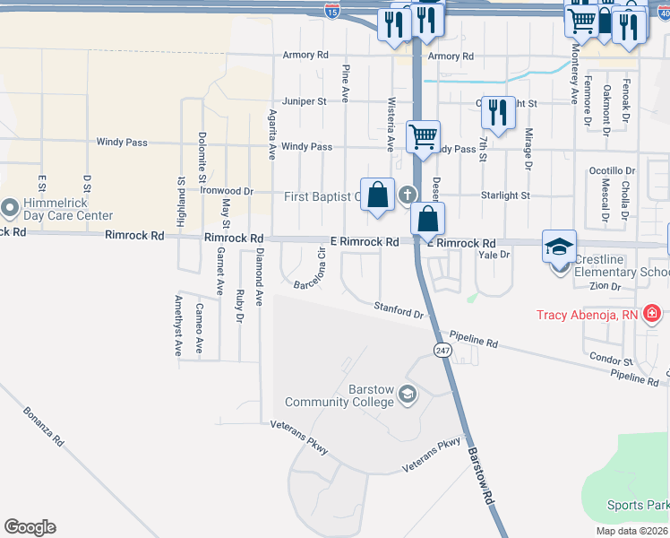 map of restaurants, bars, coffee shops, grocery stores, and more near 446 Stanford Drive in Barstow