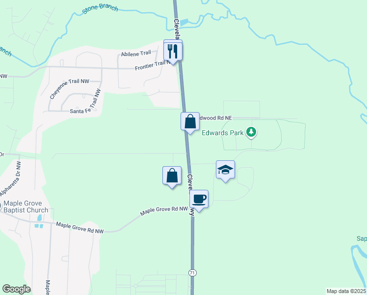 map of restaurants, bars, coffee shops, grocery stores, and more near 3531-3561 Highway 71 in Dalton