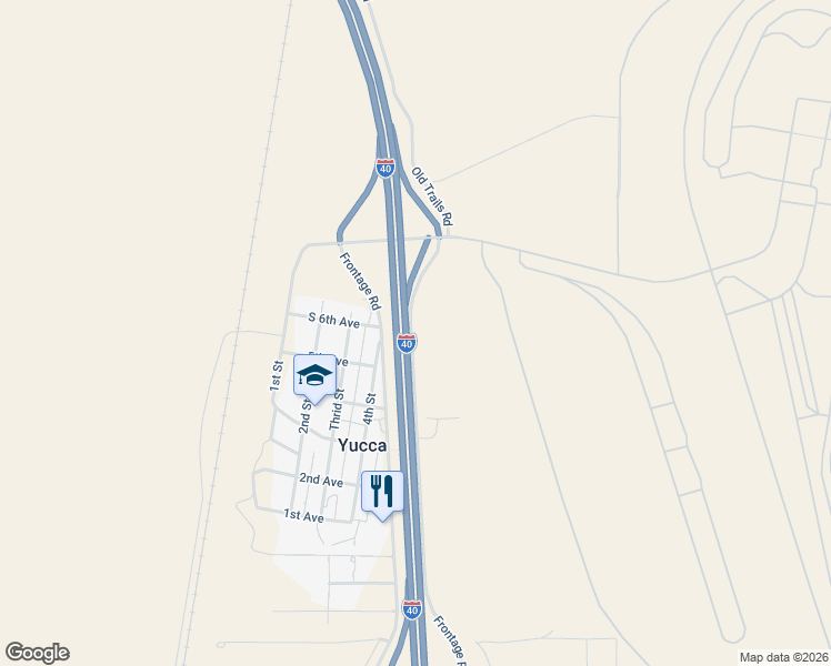 map of restaurants, bars, coffee shops, grocery stores, and more near 12218 Frontage Rd in Yucca