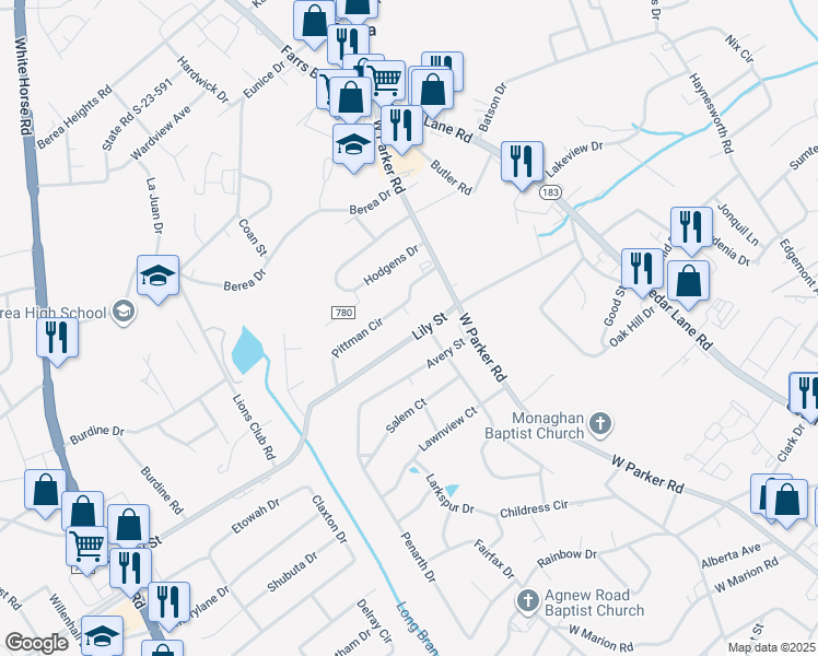 map of restaurants, bars, coffee shops, grocery stores, and more near 15 Pittman Circle in Greenville