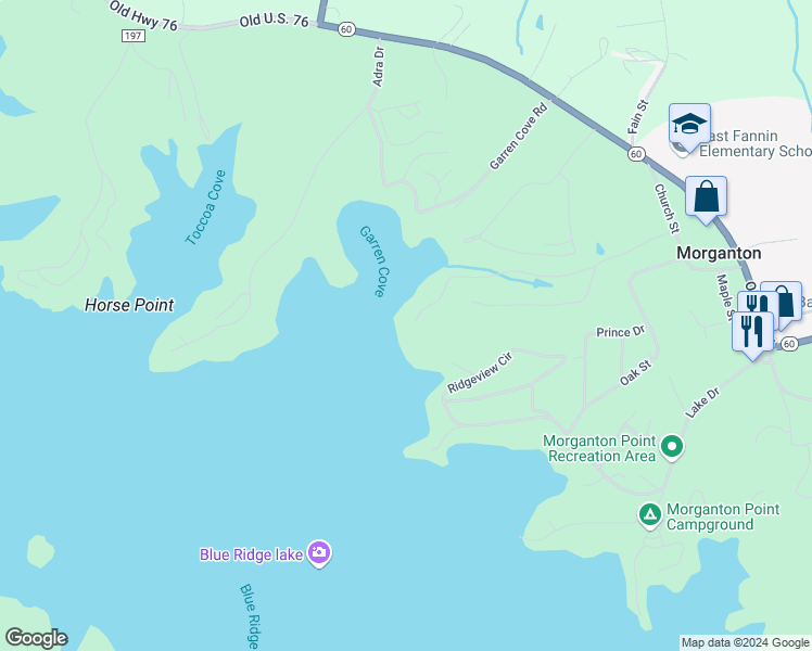 map of restaurants, bars, coffee shops, grocery stores, and more near 556 Hideaway Road in Morganton