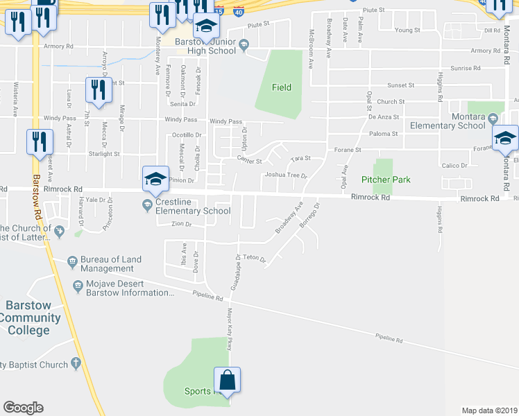 map of restaurants, bars, coffee shops, grocery stores, and more near 2013 Rushmore Drive in Barstow