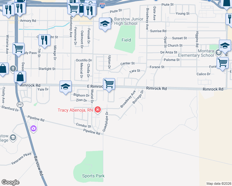 map of restaurants, bars, coffee shops, grocery stores, and more near 2013 Rushmore Drive in Barstow