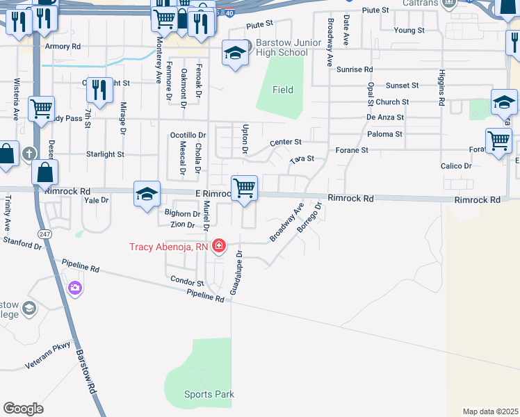 map of restaurants, bars, coffee shops, grocery stores, and more near 2013 Rushmore Drive in Barstow