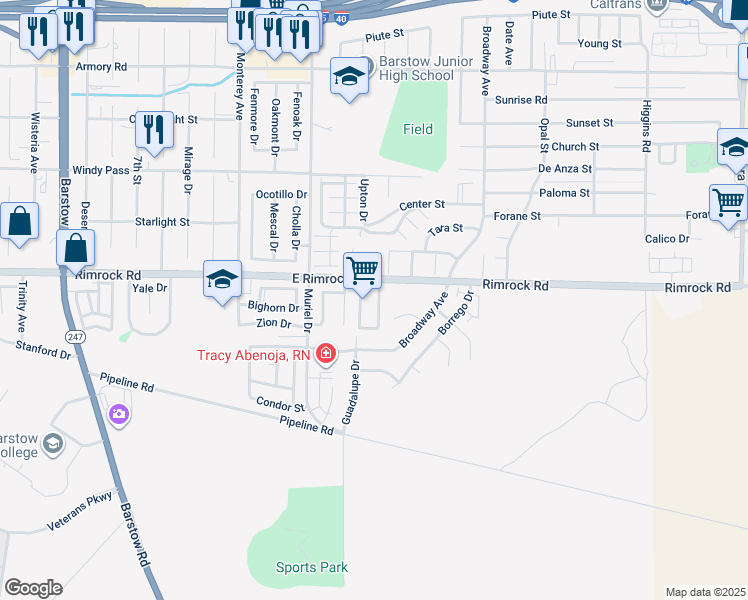 map of restaurants, bars, coffee shops, grocery stores, and more near 2001 Rushmore Drive in Barstow