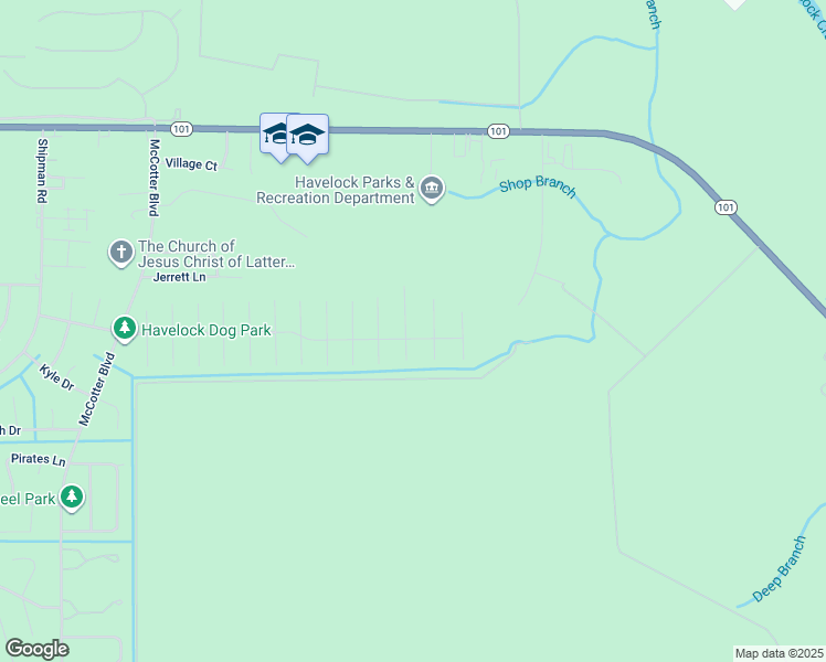 map of restaurants, bars, coffee shops, grocery stores, and more near 1310 Shellbark Court in Havelock