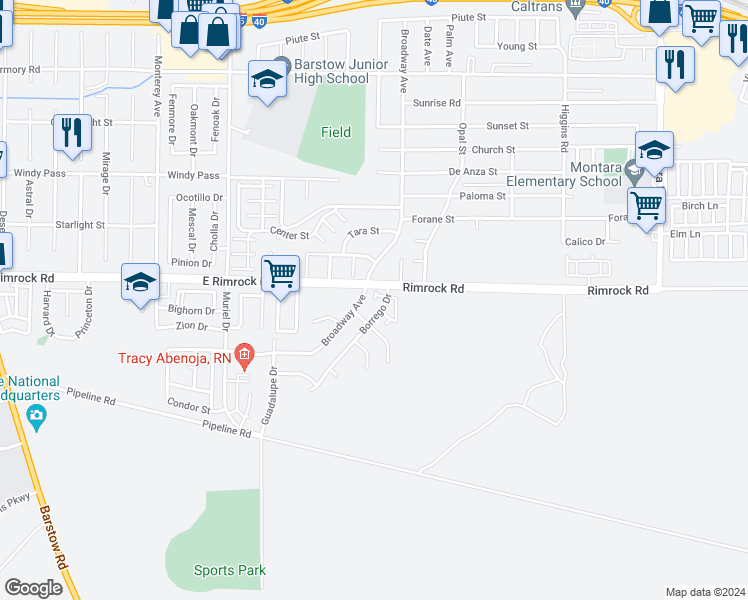 map of restaurants, bars, coffee shops, grocery stores, and more near 2010 Borrego Drive in Barstow