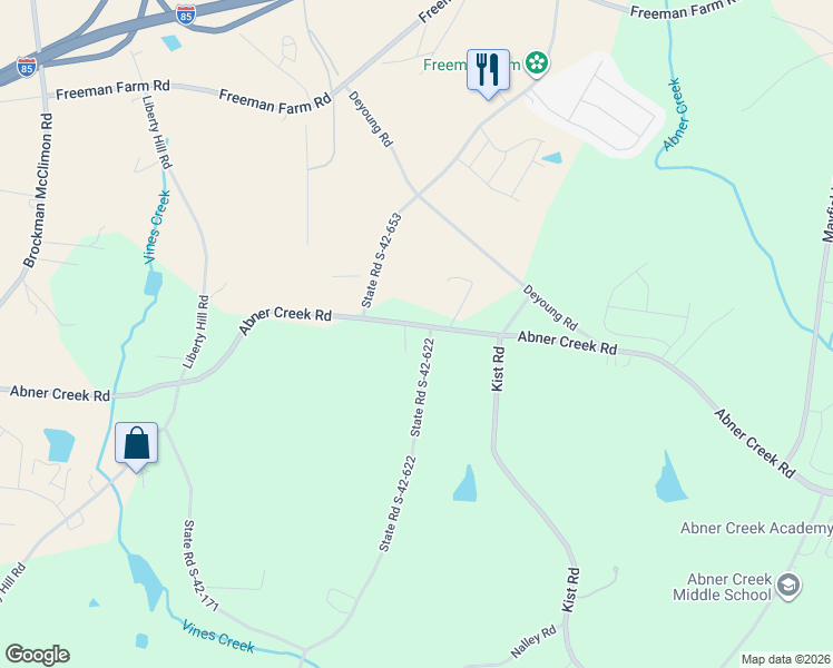 map of restaurants, bars, coffee shops, grocery stores, and more near 1499 Abner Creek Road in Greer