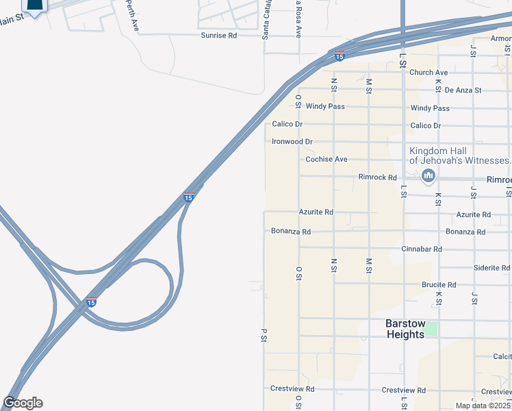 map of restaurants, bars, coffee shops, grocery stores, and more near P Street in Barstow