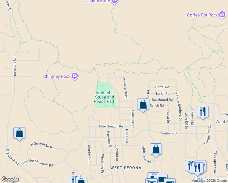 map of restaurants, bars, coffee shops, grocery stores, and more near 940 Andante Drive in Sedona