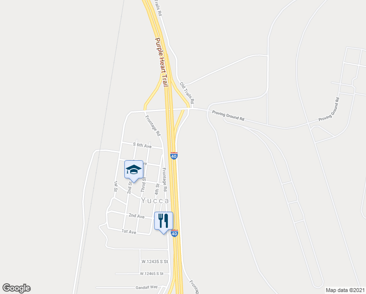 map of restaurants, bars, coffee shops, grocery stores, and more near 12218 Frontage Rd in Yucca