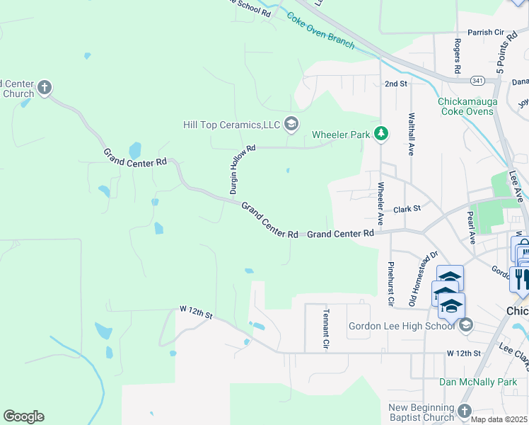 map of restaurants, bars, coffee shops, grocery stores, and more near 790 Grand Center Road in Chickamauga