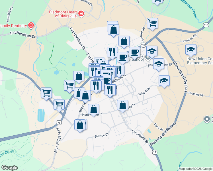 map of restaurants, bars, coffee shops, grocery stores, and more near in Blairsville