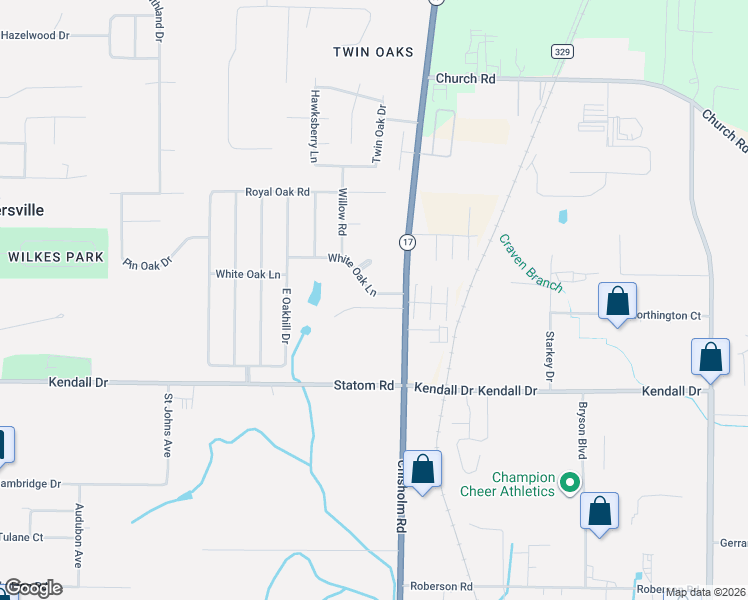 map of restaurants, bars, coffee shops, grocery stores, and more near 107 White Oak Lane in Florence