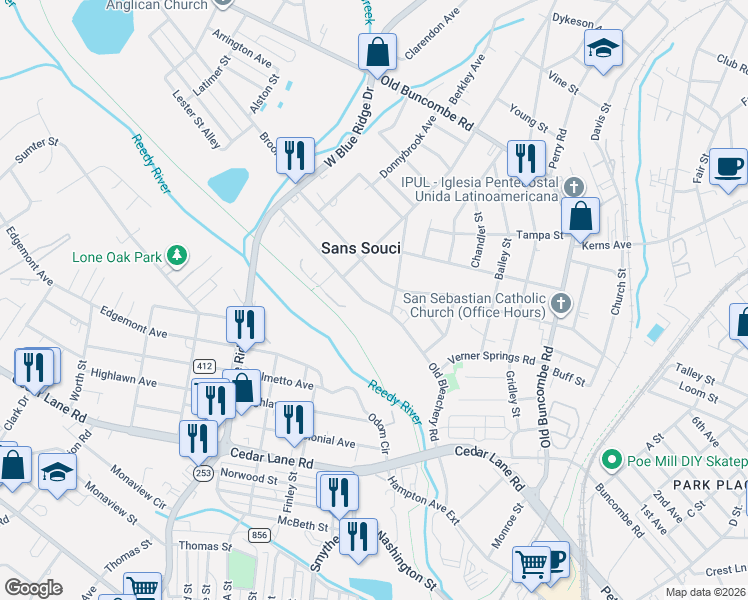 map of restaurants, bars, coffee shops, grocery stores, and more near 11 Hilltop Avenue in Greenville