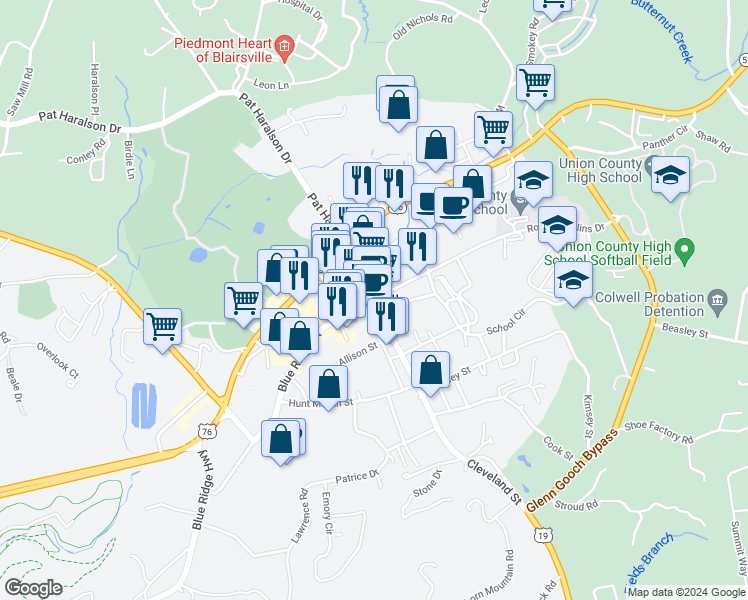 map of restaurants, bars, coffee shops, grocery stores, and more near in Blairsville