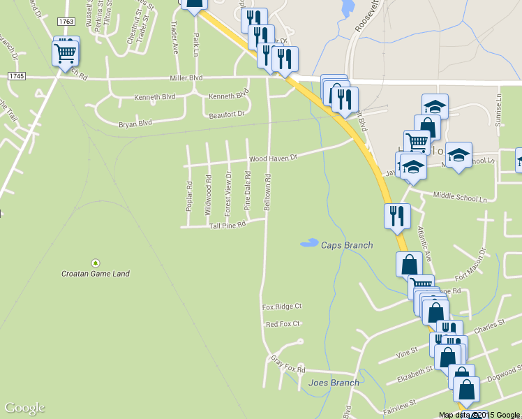 map of restaurants, bars, coffee shops, grocery stores, and more near 218 Belltown Road in Havelock