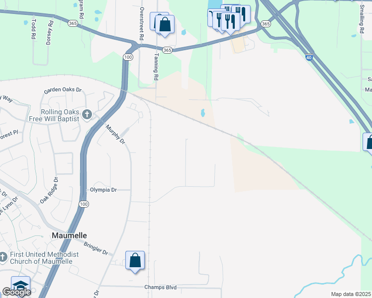 map of restaurants, bars, coffee shops, grocery stores, and more near 615 Sharkey Drive in Maumelle